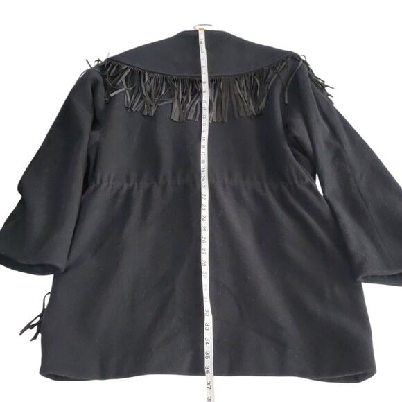 VTG Lorovi Wool Coat Women's L Black Western Fringe Wool Blend Pockets USA Made - Picture 14 of 15